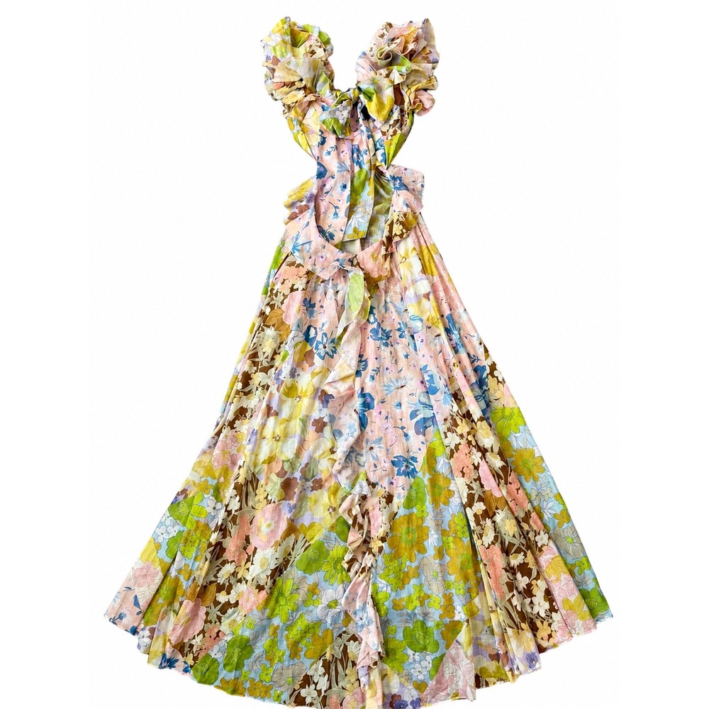 Zimmermann Patch Floral Pop Ruffle Sleeve Maxi Dress Size 1 US 6 - Picture 6 of 14